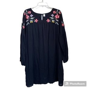 Floral Embroidered Black Dress